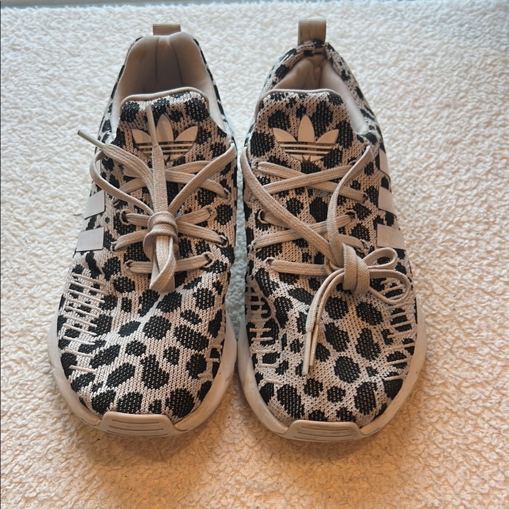 Adidas Black and White Sneakers with Animal Print